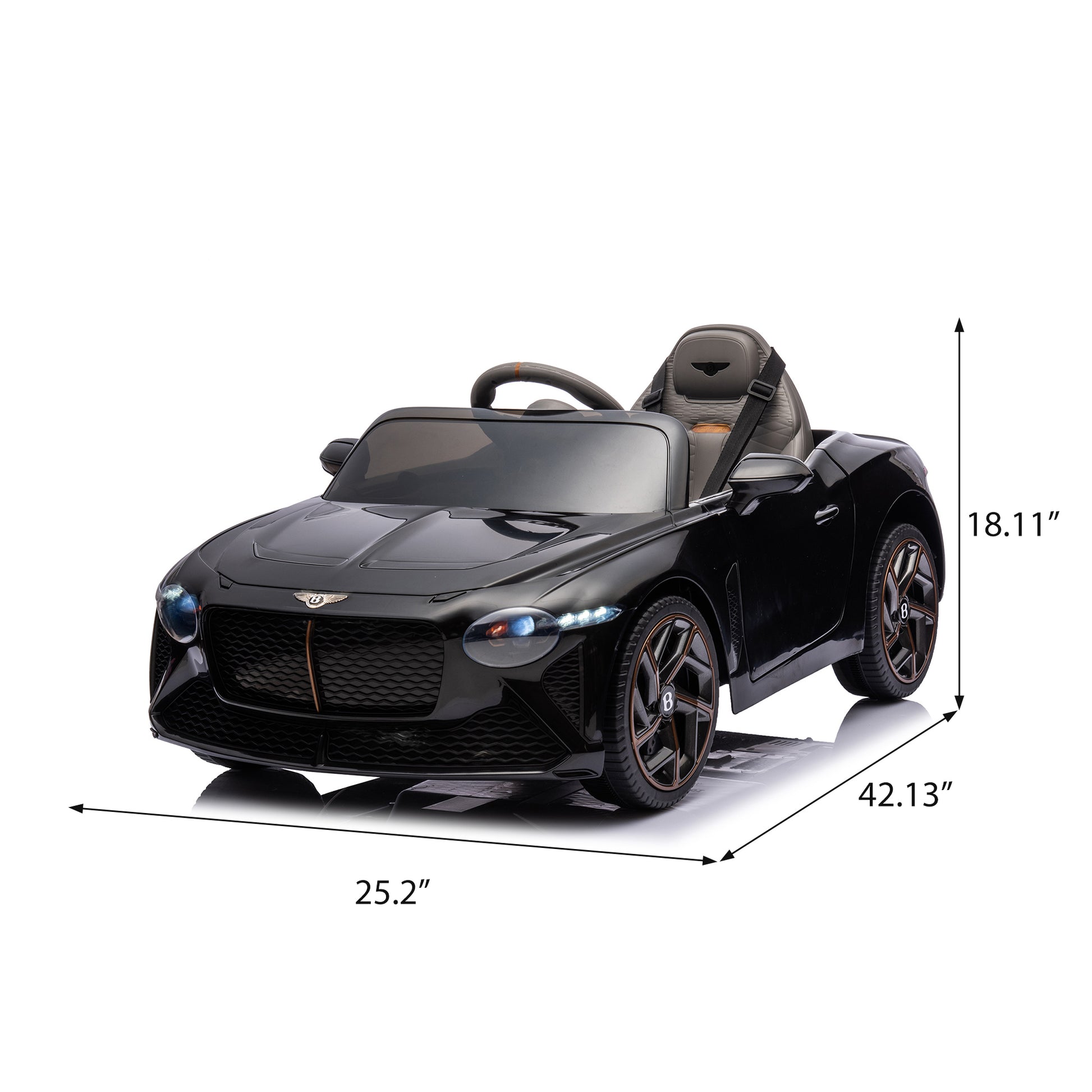 12V Battery Powered Ride On Car For Kids, Licensed Bentley Bacalar, Remote Control Toy Vehicle With Music Player, Led Light, 2 Driving Modes Black Polypropylene