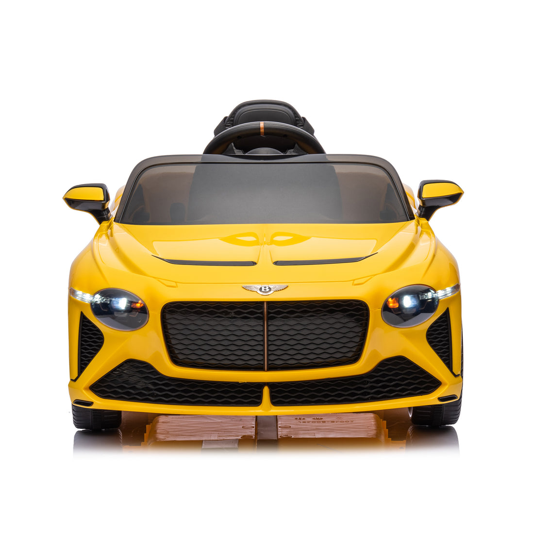 12V Battery Powered Ride On Car For Kids, Licensed Bentley Bacalar, Remote Control Toy Vehicle With Music Player, Led Light, 2 Driving Modes Yellow Polypropylene