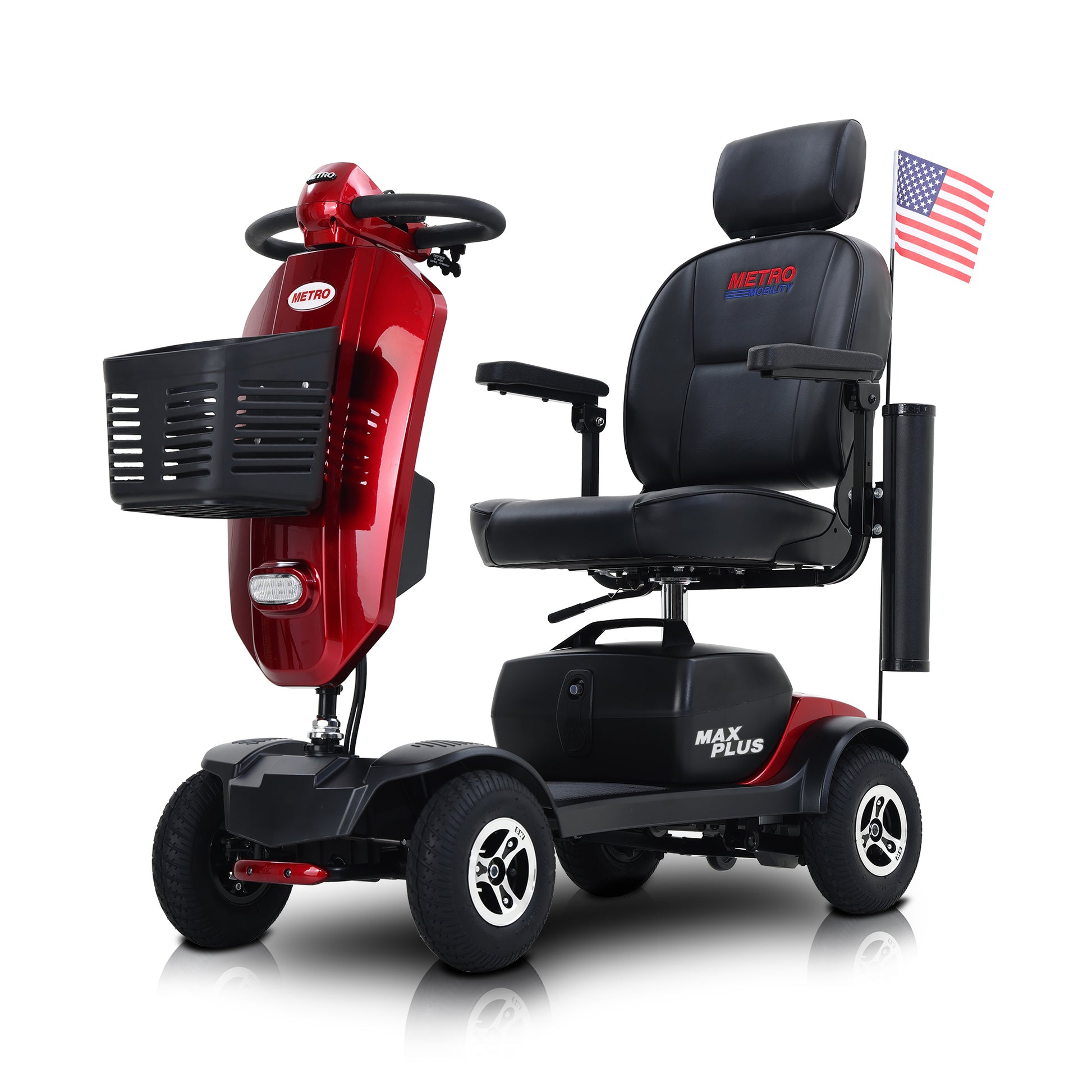 Max Plus Red 4 Wheels Outdoor Compact Mobility Scooter With 2Pcs*20Ah Lead Acid Battery, 16 Miles, Cup Holders & Usb Charger Port Red Metal