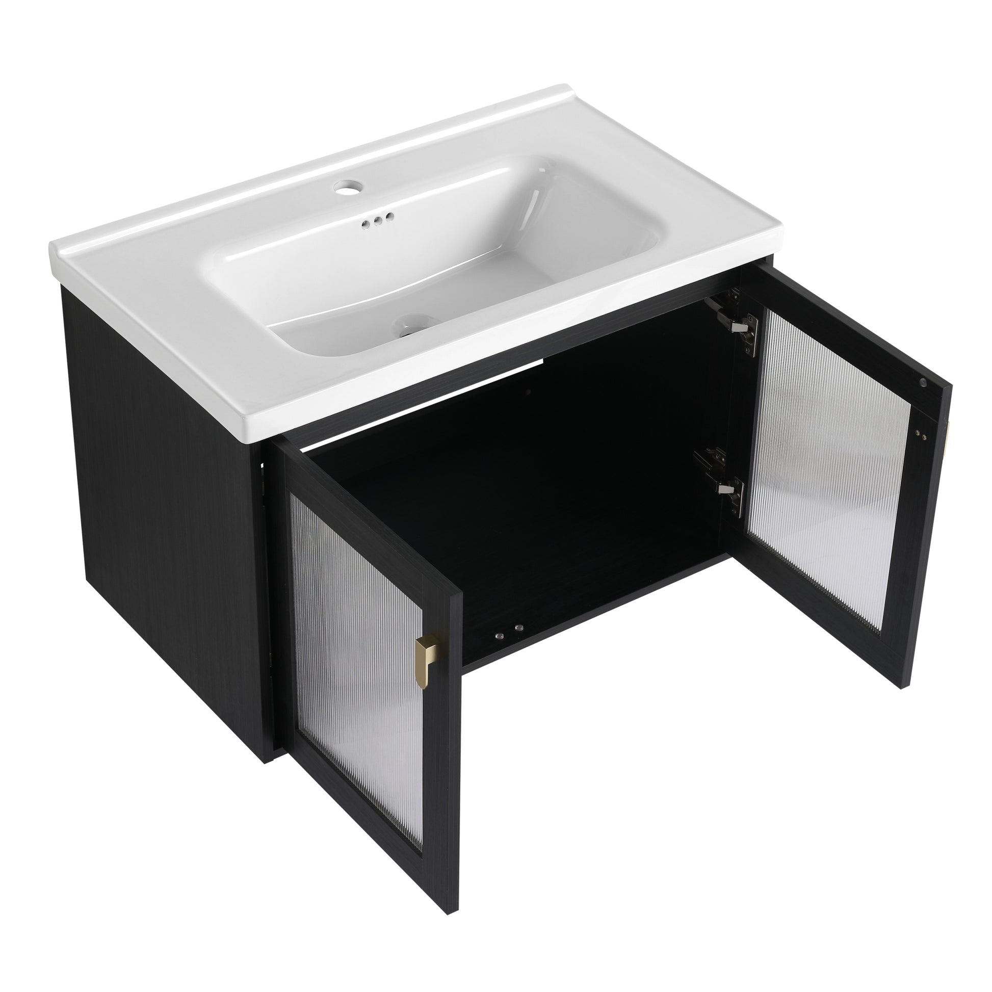 32 Inch Wall Mounted Bathroom Vanity With Sink, For Small Bathroom Kd Packing Black Chestnut 2 Bathroom Wall Mounted Modern Plywood