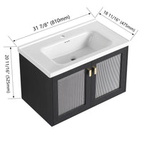 32 Inch Wall Mounted Bathroom Vanity With Sink, For Small Bathroom Kd Packing Black Chestnut 2 Bathroom Wall Mounted Modern Plywood