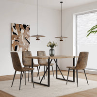 Mdf Wood Colour Dining Table And Modern Dining Chairs Set Of 4, Mid Century Wooden Kitchen Table Set, Metal Base & Legs, Dining Room Table And Suede Chairs Natural Wood Brown Kitchen Mid Century
