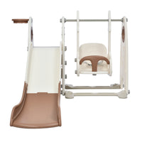 4 In 1 Toddler Slide And Swing Set, Kids Playground Climber Slide Playset With Basketball Hoop,Freestanding Combination For Babies Coffee 50 99 Lbs Hdpe
