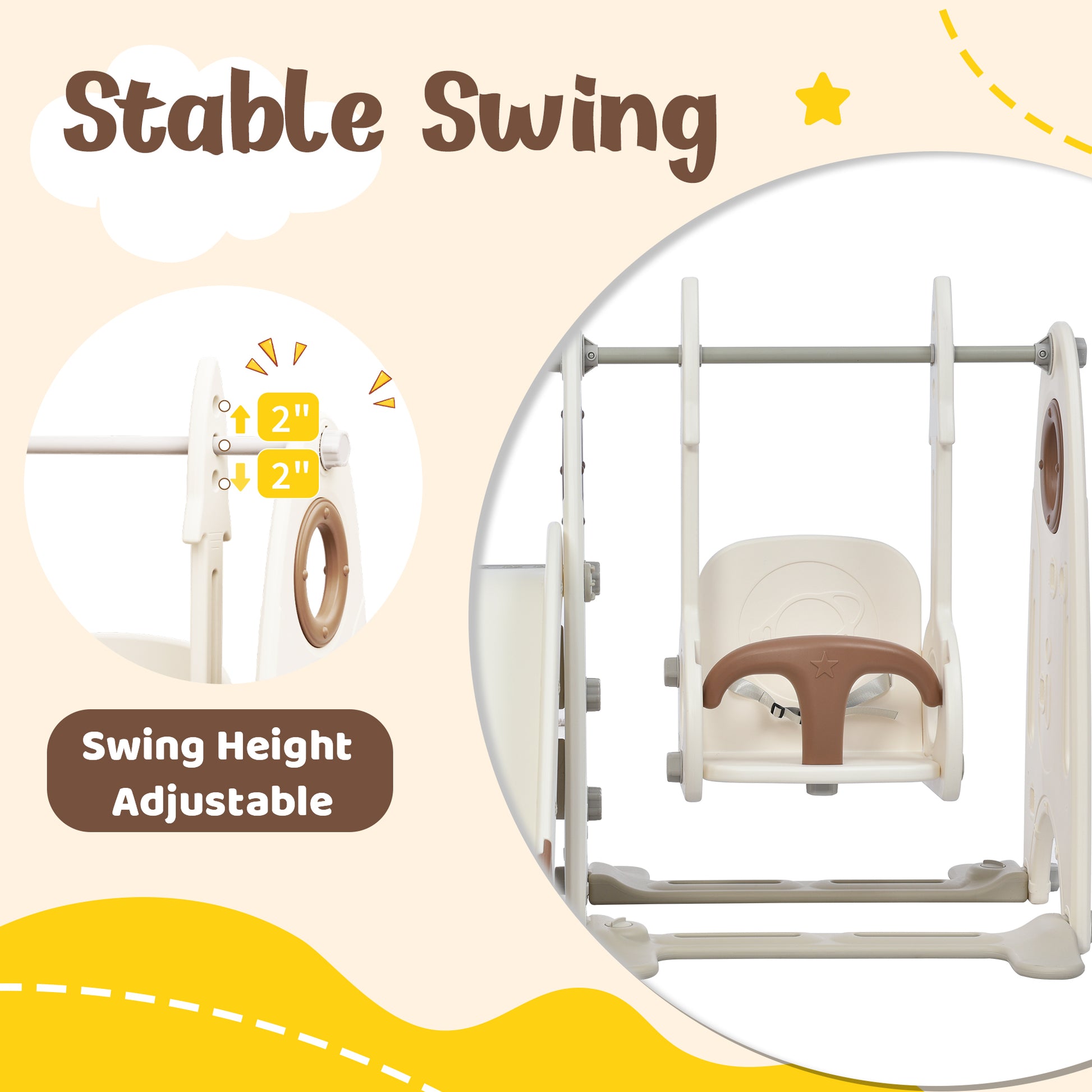 4 In 1 Toddler Slide And Swing Set, Kids Playground Climber Slide Playset With Basketball Hoop,Freestanding Combination For Babies Coffee 50 99 Lbs Hdpe