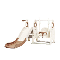 4 In 1 Toddler Slide And Swing Set, Kids Playground Climber Slide Playset With Basketball Hoop,Freestanding Combination For Babies Coffee 50 99 Lbs Hdpe