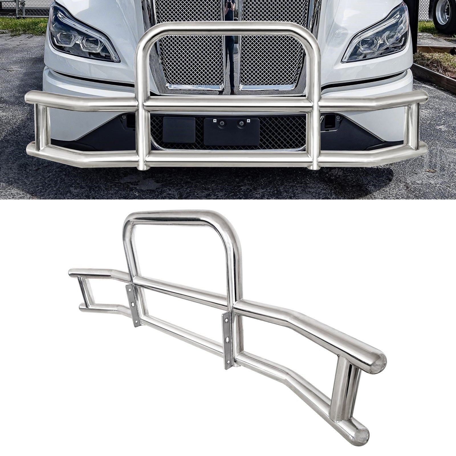 Front Bumper Deer Guard For Kenworth T660 T680 2022 With Bracket Silver Stainless Steel