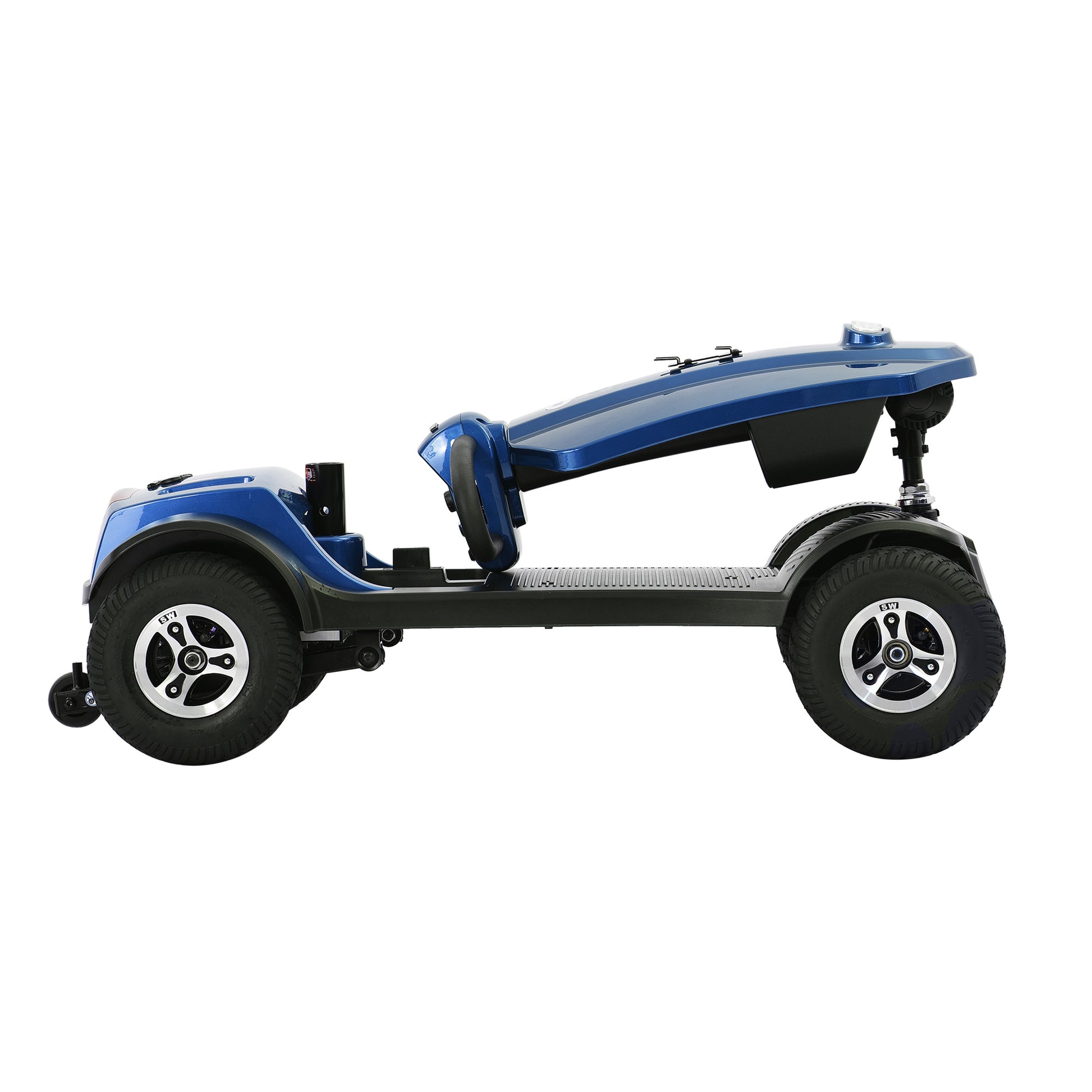 Max Plus Blue 4 Wheels Outdoor Compact Mobility Scooter With 2Pcs*20Ah Lead Acid Battery, 16 Miles, Cup Holders & Usb Charger Port Blue Metal