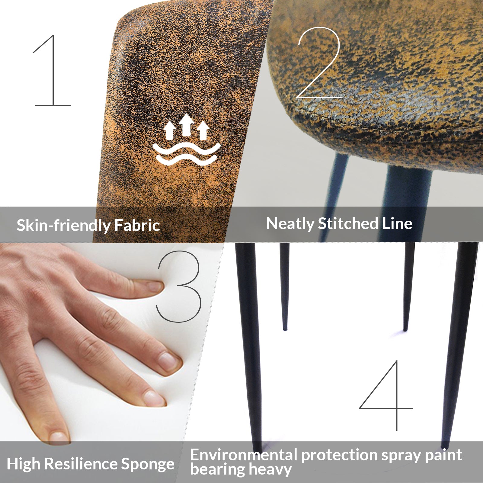 Mdf Wood Colour Dining Table And Modern Dining Chairs Set Of 4, Mid Century Wooden Kitchen Table Set, Metal Base & Legs, Dining Room Table And Suede Chairs Natural Wood Brown Kitchen Mid Century