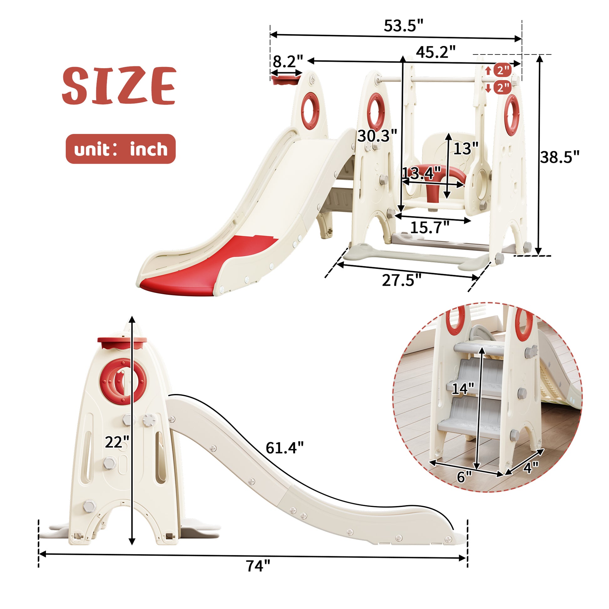4 In 1 Toddler Slide And Swing Set, Kids Playground Climber Slide Playset With Basketball Hoop,Freestanding Combination For Babies Red 50 99 Lbs Hdpe Indoor & Outdoor Use