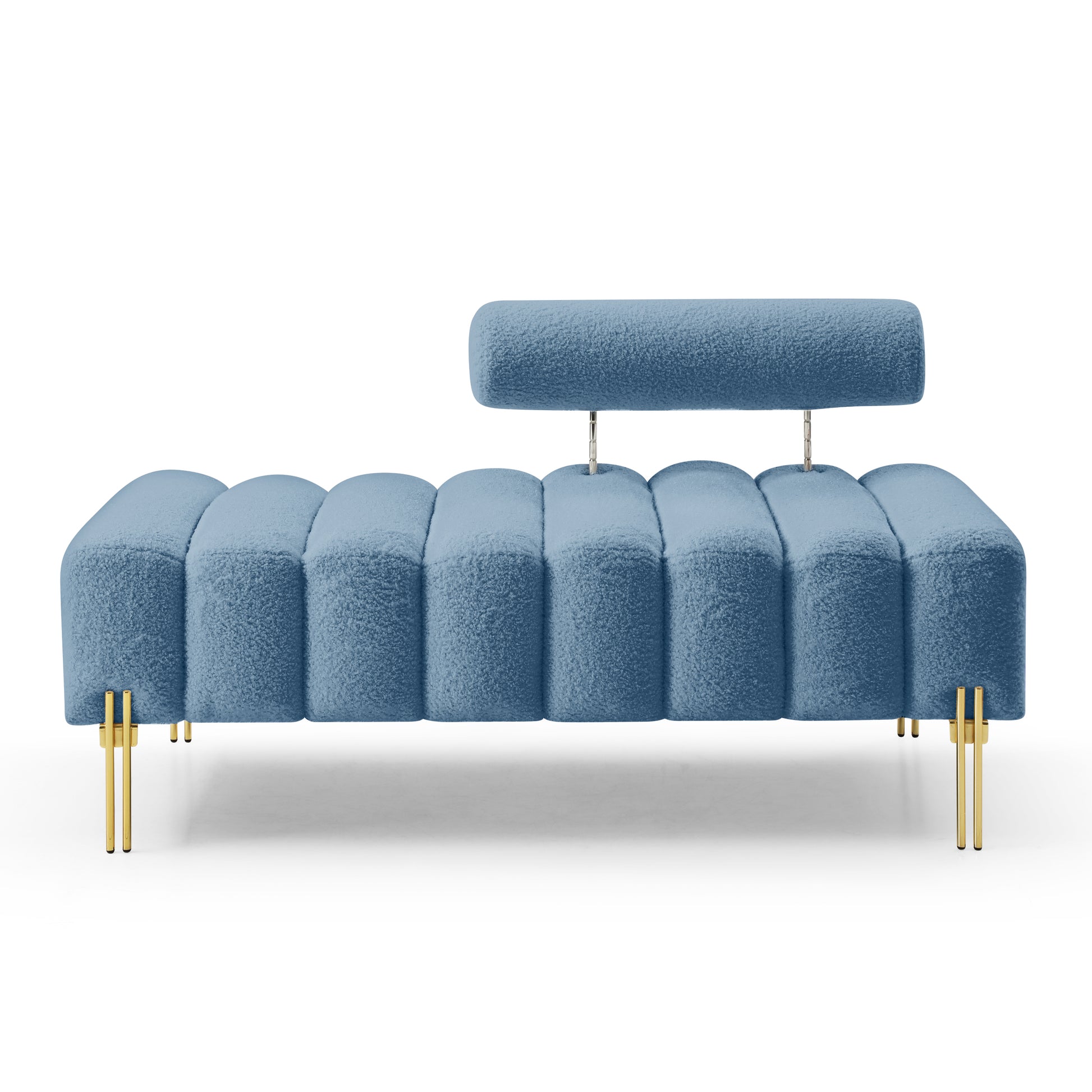 53.2" Width Modern End Of Bed Bench Sherpa Fabric Upholstered 2 Seater Sofa Couch Entryway Ottoman Bench Fuzzy Sofa Stool Footrest Window Bench With Gold Metal Legs For Bedroom Living Room,Light Blue Light Blue Foam Upholstered