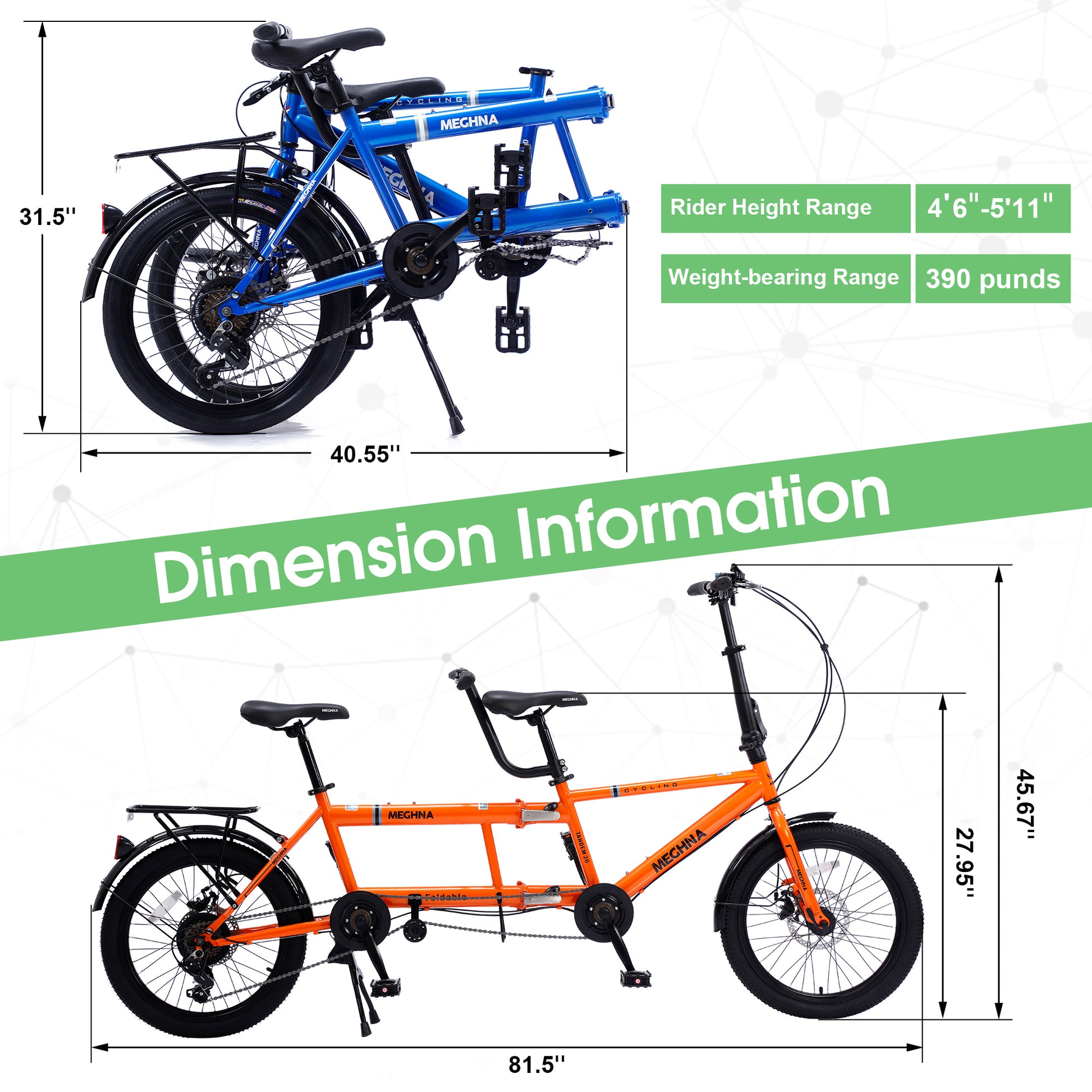 Tandem Bike ,20Inch Wheels ,2 Seater ,Shimano 7Speed ,Foldable Tandem Adult Beach Cruiser Orange Steel