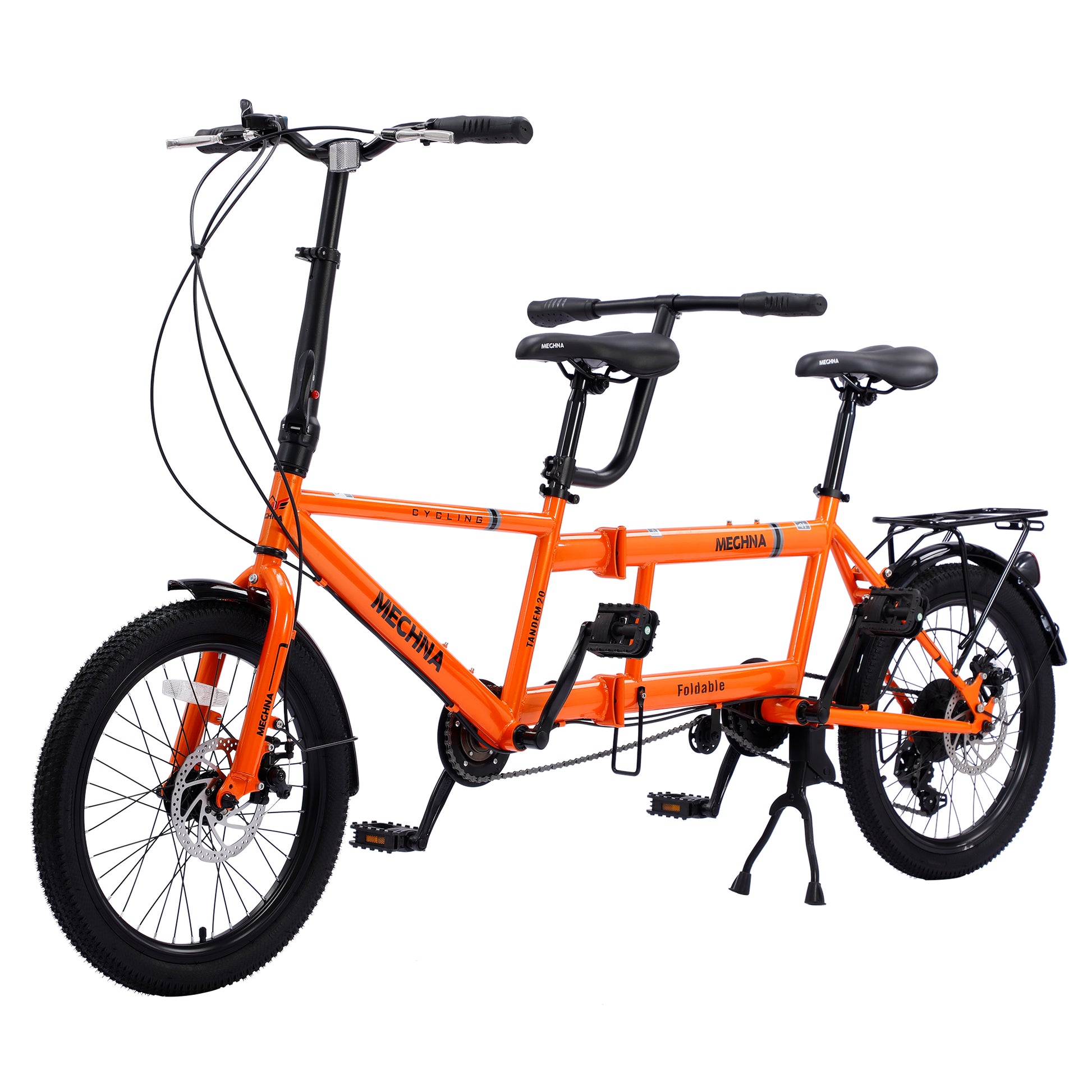 Tandem Bike ,20Inch Wheels ,2 Seater ,Shimano 7Speed ,Foldable Tandem Adult Beach Cruiser Orange Steel