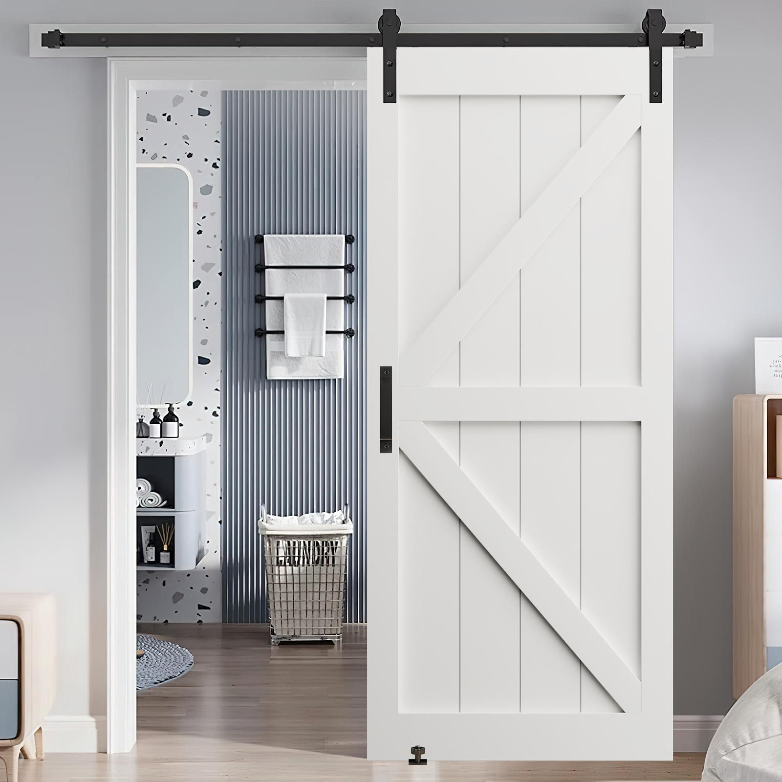 24" X 84" "K" Style Real Primed Door Slab, Diy Panel Door, Modern Interior Barn Door, Moisture Proof, Anti Deformation, Pre Drilled Ready To Assemble, Suitable For Pre Hung And Barn Door White Mdf