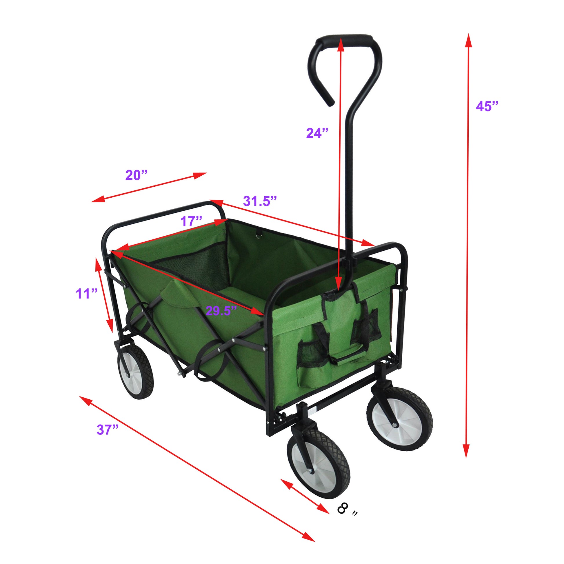 Folding Wagon Garden Shopping Beach Cart Green Grass Green Metal