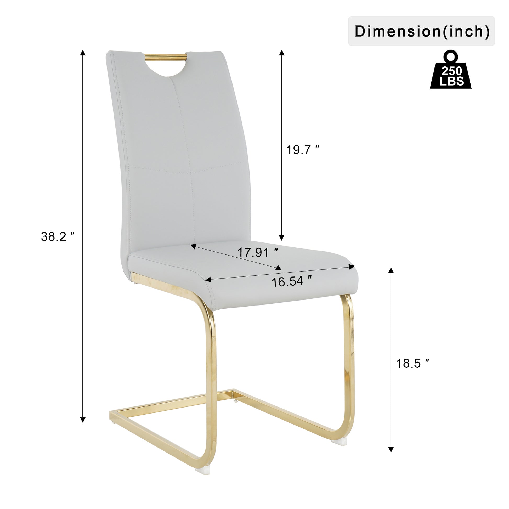 Modern Simple Rectangular Glass Dining Table, Wear Resistant Tempered Glass Countertop, Gold Plated Legs, Grey Pu Dining Chair Set, Suitable For Restaurant Kitchen Use Set Of 5 Upholstered Chair