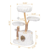 Modern Cat Tree, Natural Branch Cat Tower, Luxury Cat Condo, Indoor Cat Furniture, Kitten Cat Gift, White White Solid Wood