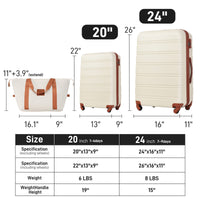 Hardshell Luggage Sets 2Pcs Bag Spinner Suitcase With Tsa Lock Lightweight 20" 24" Brown White Abs