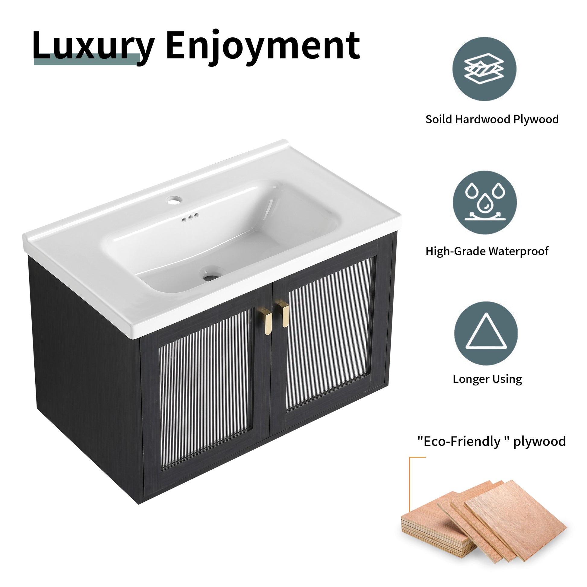 32 Inch Wall Mounted Bathroom Vanity With Sink, For Small Bathroom Kd Packing Black Chestnut 2 Bathroom Wall Mounted Modern Plywood