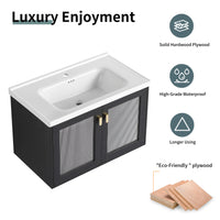 32 Inch Wall Mounted Bathroom Vanity With Sink, For Small Bathroom Kd Packing Black Chestnut 2 Bathroom Wall Mounted Modern Plywood