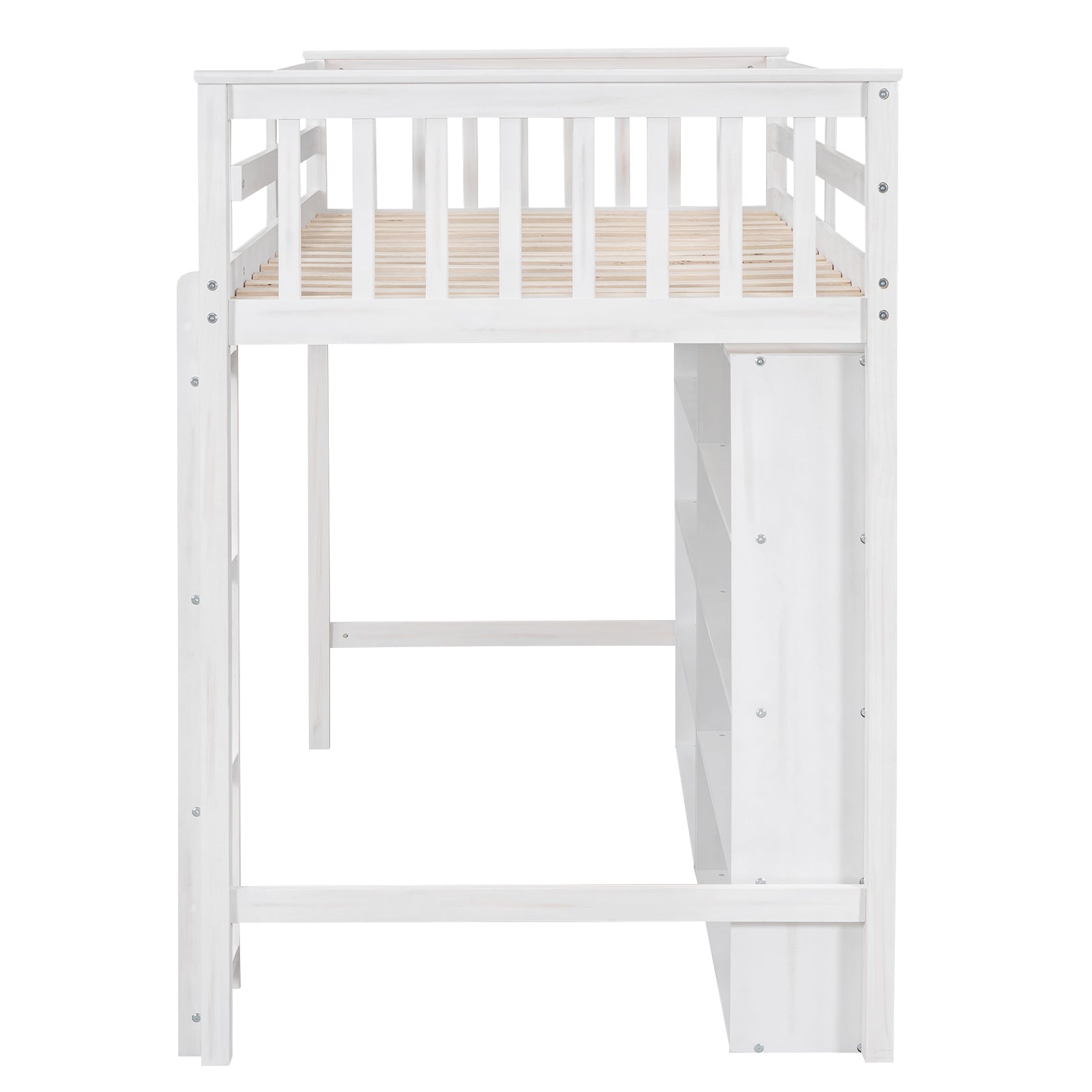 Twin Size Loft Bed With 8 Open Storage Shelves And Built In Ladder, White White Solid Wood Mdf