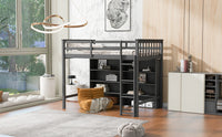 Twin Size Loft Bed With 8 Open Storage Shelves And Built In Ladder, Gary Gray Solid Wood Mdf