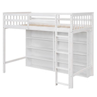 Twin Size Loft Bed With 8 Open Storage Shelves And Built In Ladder, White White Solid Wood Mdf