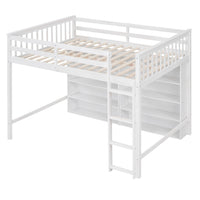 Full Size Loft Bed With 8 Open Storage Shelves And Built In Ladder, White White Solid Wood Mdf