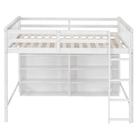 Full Size Loft Bed With 8 Open Storage Shelves And Built In Ladder, White White Solid Wood Mdf