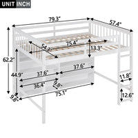 Full Size Loft Bed With 8 Open Storage Shelves And Built In Ladder, White White Solid Wood Mdf