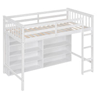 Twin Size Loft Bed With 8 Open Storage Shelves And Built In Ladder, White White Solid Wood Mdf