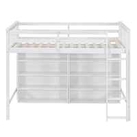 Twin Size Loft Bed With 8 Open Storage Shelves And Built In Ladder, White White Solid Wood Mdf