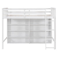 Twin Size Loft Bed With 8 Open Storage Shelves And Built In Ladder, White White Solid Wood Mdf