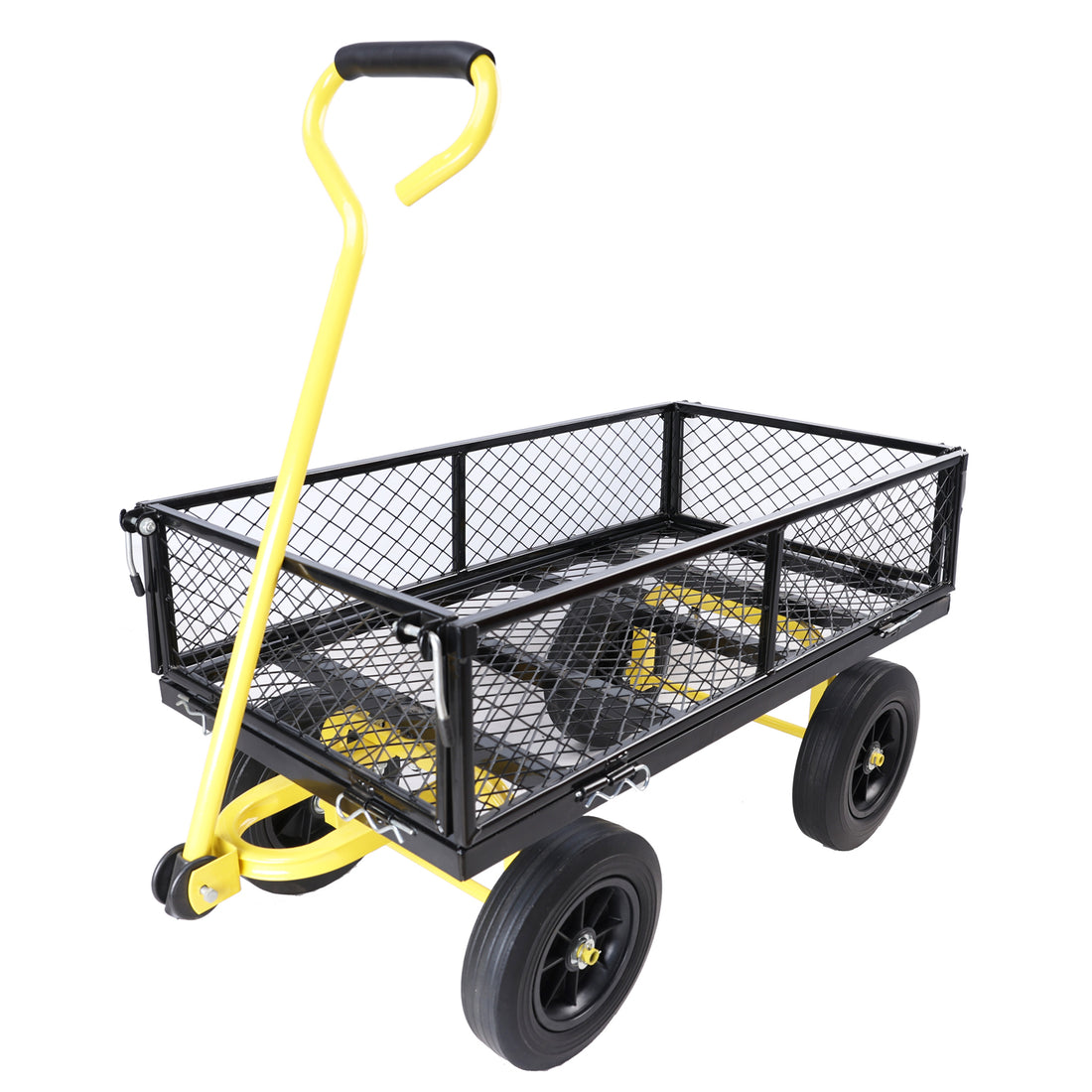 Black Yellow Solid Wheels Wagon Cart Solid Wheels Tools Cart Wagon Cart Garden Cart Trucks Make It Easier To Transport Firewood Black Metal