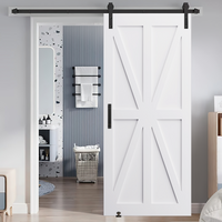 28" X 84" Star Style Real Primed Door Slab 6.6Ft Barn Door Sliding Hardware Adjustable Floor Guider Pull Handle, Diy Unfinished Paneled Door, Modern Interior Barn Door, Moisture Proof White Mdf