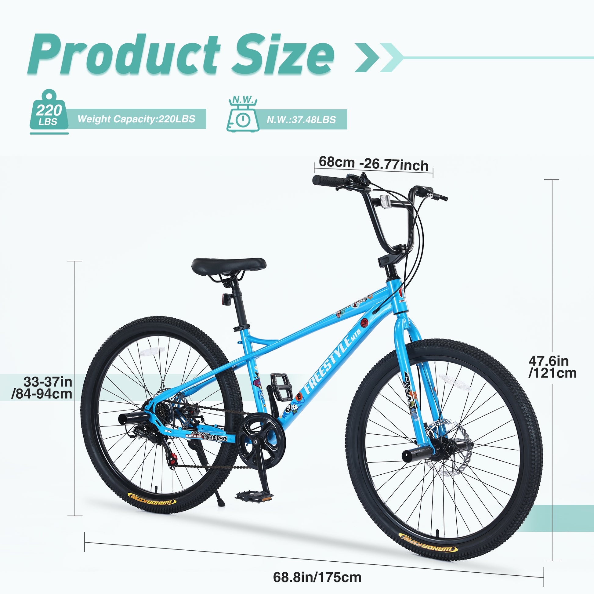 Freestyle Kids Bike Double Disc Brakes 26 Inch Children'S Bicycle For Boys Girls Age 12 Years Cycling Blue Garden & Outdoor Carbon Steel