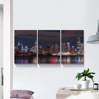 3 Panels Framed Canvas City Night Scape Wall Art Decor,3 Pieces Mordern Canvas Painting Decoration Painting For Chrismas Gift, Office,Dining Room,Living Room, Bathroom, Bedroom Decor Ready To Hang Rectangle Framed Multicolor Oversized 41In Canvas Cities