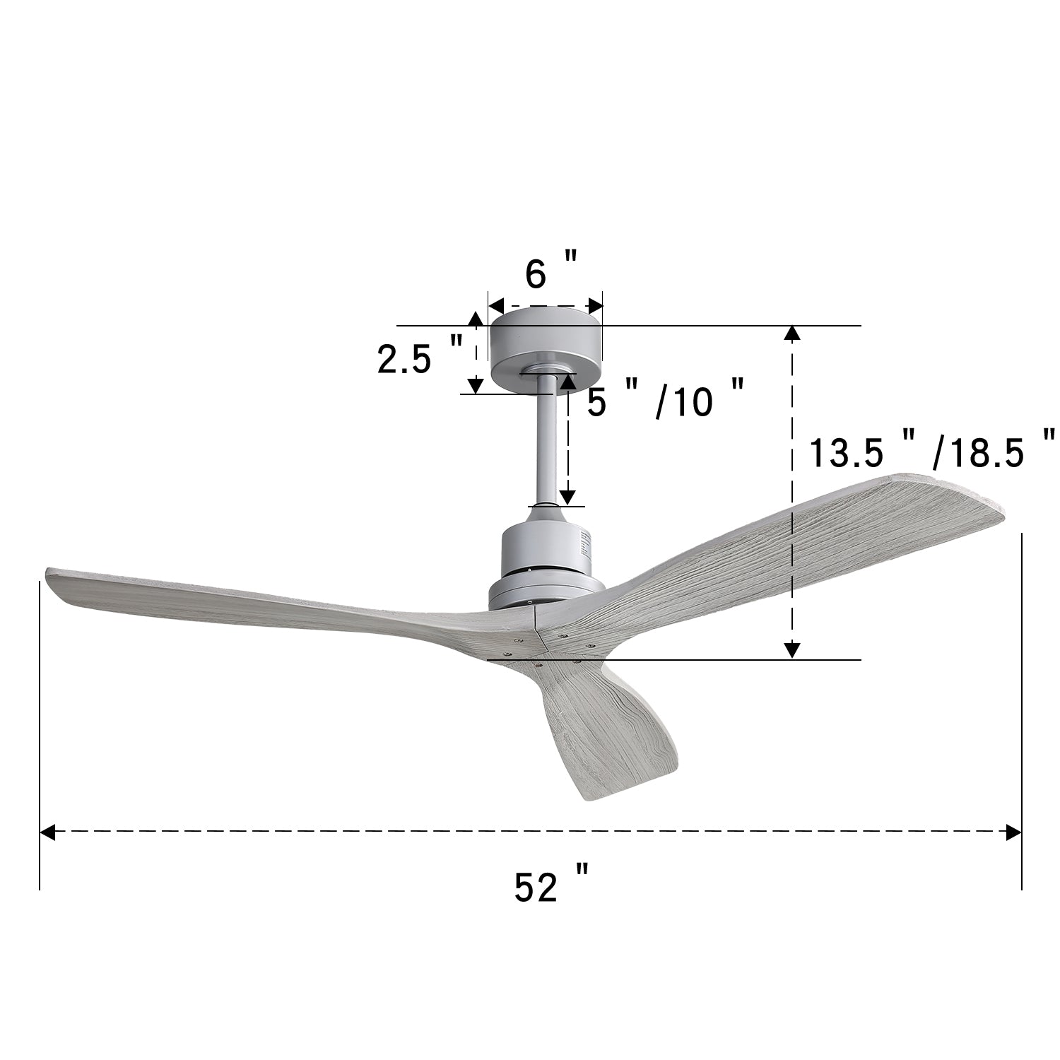 Indoor 52Inch Ceiling Fan With Remote Control Solid Wood Fan Blade Reversible Dc Motor For Bedroom Silver Metal & Wood