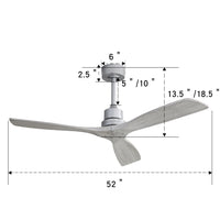 Indoor 52Inch Ceiling Fan With Remote Control Solid Wood Fan Blade Reversible Dc Motor For Bedroom Silver Metal & Wood