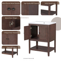 24" Bathroom Vanity Base Only, Soild Wood Frame, Bathroom Storage Cabinet With Doors And Open Shelf, Brown Brown Solid Wood Mdf