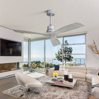 Indoor 52Inch Ceiling Fan With Remote Control Solid Wood Fan Blade Reversible Dc Motor For Bedroom Silver Metal & Wood