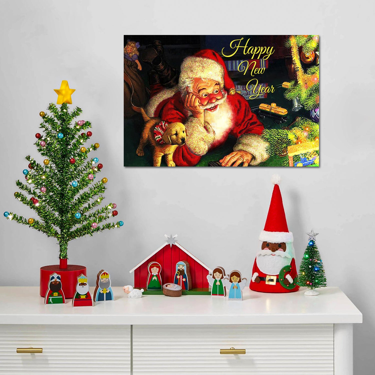 Framed Canvas Wall Art Decor Painting For Year, Santa Happy Year Gift Painting For Year Gift, Decoration For Chrismas Eve Office Living Room, Bedroom Decor Ready To Han Rectangle Framed Multicolor Year'S Oversized 41In Canvas Cultures And Diasporas