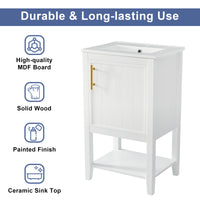 20" Bathroom Vanity With Sink, Bathroom Cabinet With Soft Closing Door, Storage Rack And Open Shelf, White White Solid Wood Mdf