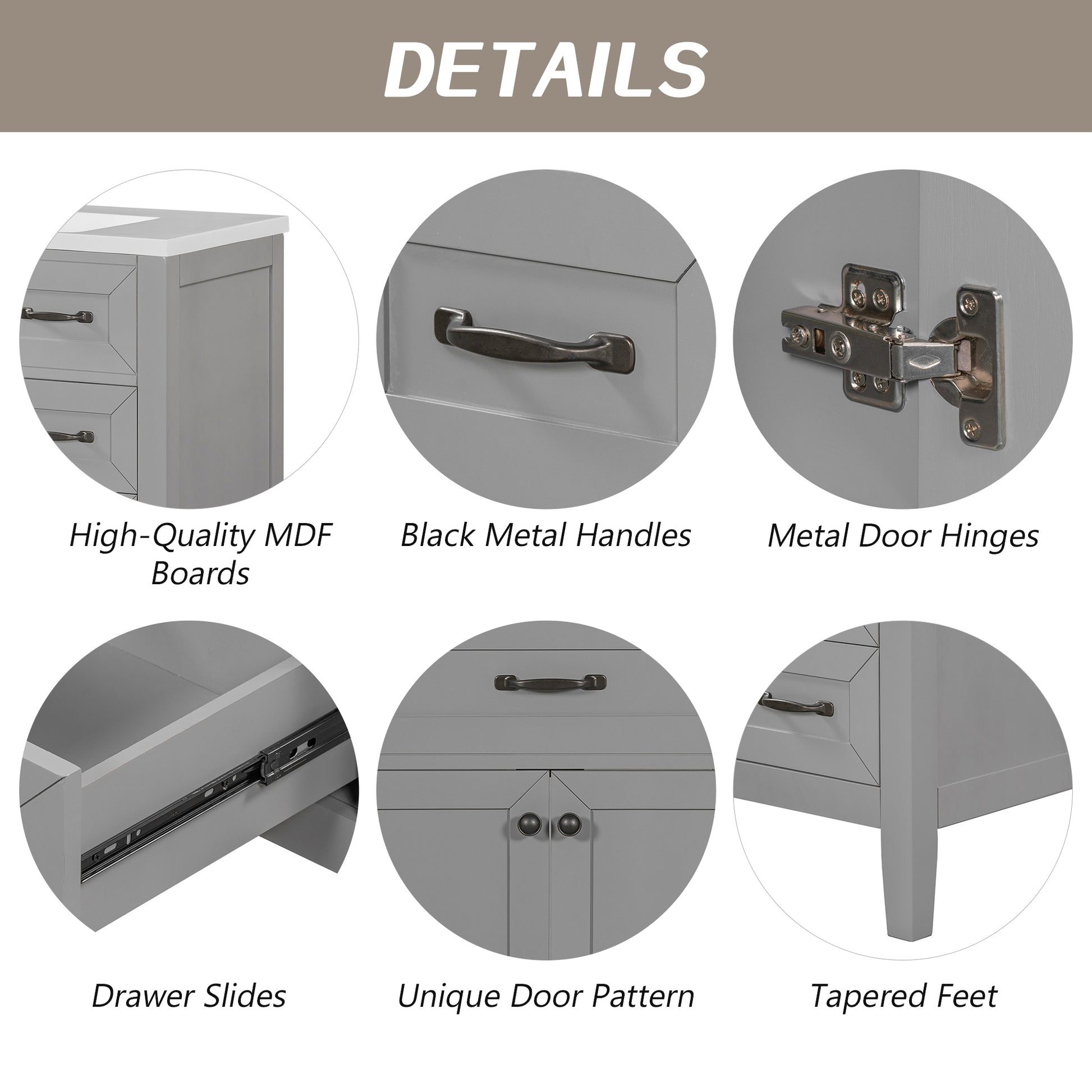 36" Bathroom Vanity With Sink Combo, Bathroom Cabinet With Drawers, Solid Frame And Mdf Board, Grey Grey Solid Wood Mdf