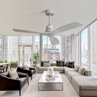 Indoor 52Inch Ceiling Fan With Remote Control Solid Wood Fan Blade Reversible Dc Motor For Bedroom Silver Metal & Wood