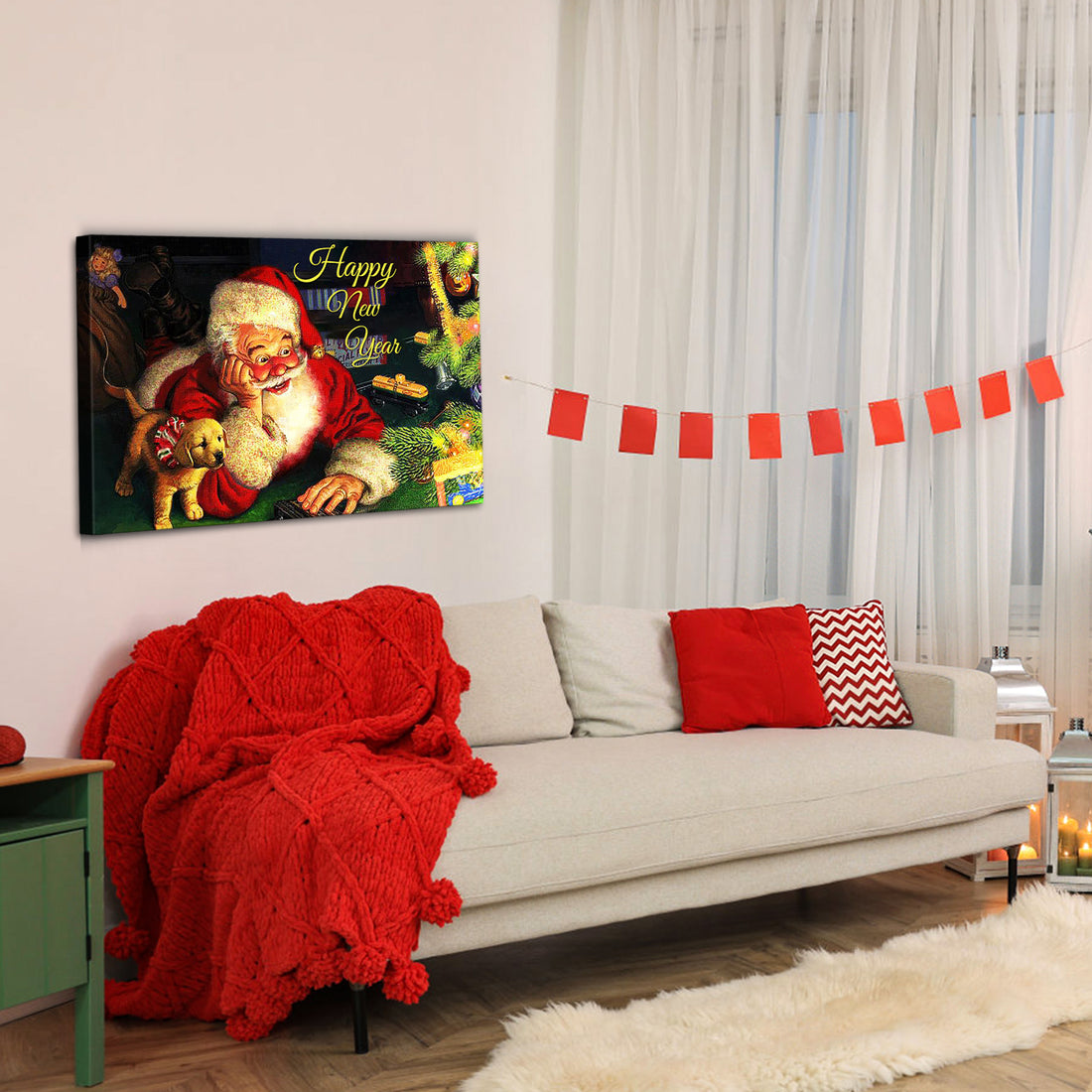 Framed Canvas Wall Art Decor Painting For Year, Santa Happy Year Gift Painting For Year Gift, Decoration For Chrismas Eve Office Living Room, Bedroom Decor Ready To Han Rectangle Framed Multicolor Year'S Oversized 41In Canvas Cultures And Diasporas