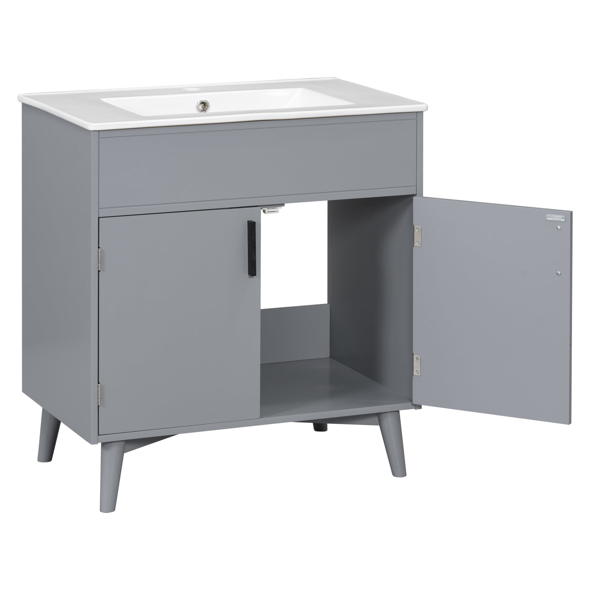 Bathroom Vanity Set, Combo Cabinet, Bathroom Storage Cabinet Gray Solid Wood