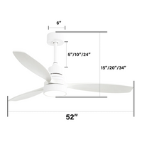 52 Inch Integrated Led 3 Wood Fan Blade Kit And 6 Speed Remote Control White Metal & Wood