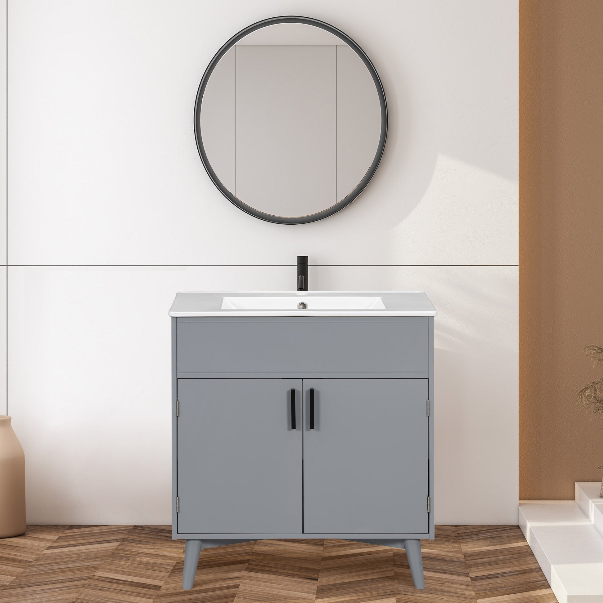 Bathroom Vanity Set, Combo Cabinet, Bathroom Storage Cabinet Gray Solid Wood