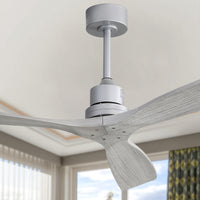 Indoor 52Inch Ceiling Fan With Remote Control Solid Wood Fan Blade Reversible Dc Motor For Bedroom Silver Metal & Wood