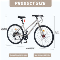 7 Speed Hybrid Bike Disc Brake 700C Road Bike For Men Women'S City Bicycle Cycling Champagne Garden & Outdoor Carbon Steel